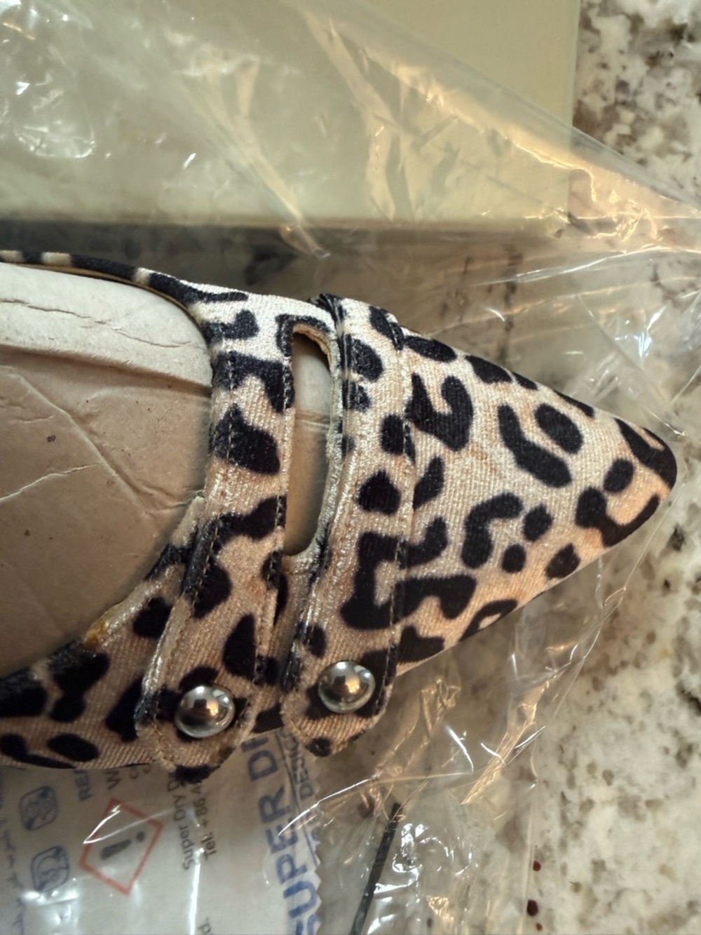 Leopard Print Pointed Toe Ankle Strap Flat. Marc Fisher - Picture 2 of 5